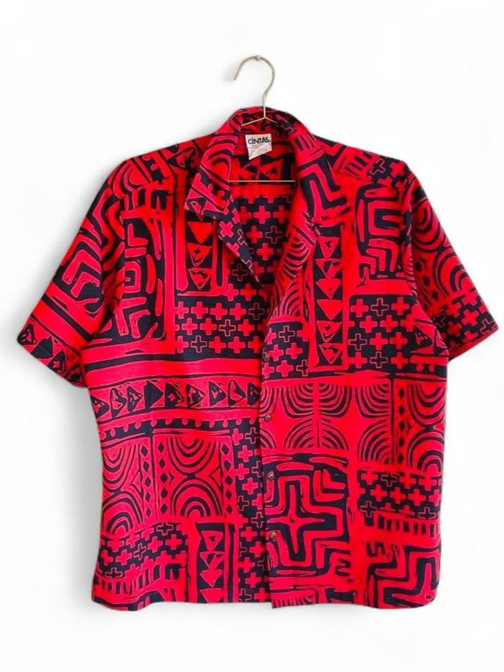 Cintas Red & Black Hawaiian Print Button-Up – Made in Hawaii (Size L)